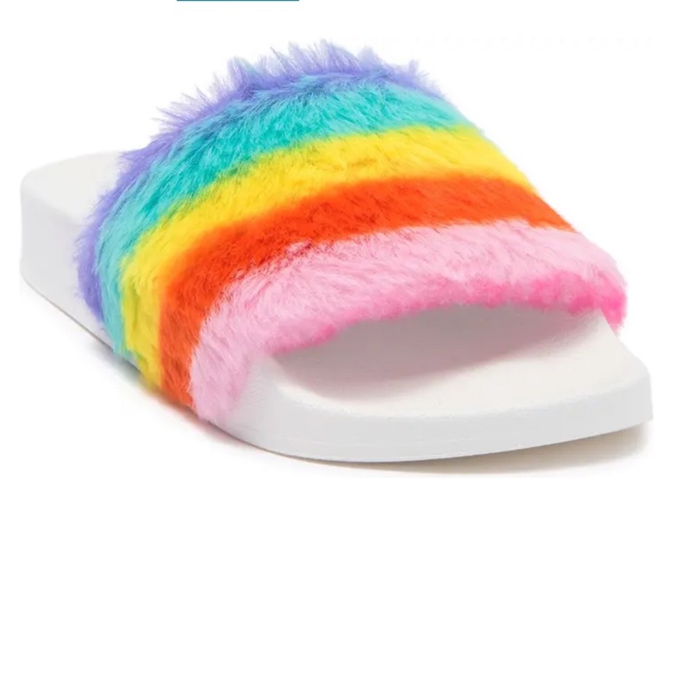 NEW Steve Madden rainbow fuzzy slides /sandals - Picture 1 of 9